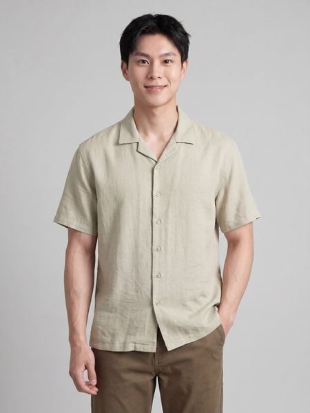 Áo Sơ Mi Nam Tay Ngắn Linen Cuban Sandrift Form Relaxed