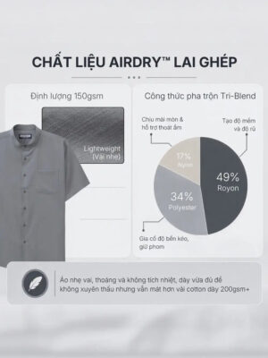 Alternative view of Áo Sơ Mi Tay Ngắn Cổ Trụ Thoáng Mồ Hôi Mát Như Vải Đũi  Seventy Seven 024 Màu Đen Phom Vừa Vặn F3