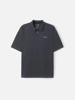 Áo Thun Polo Cotton Co Giãn Chỉ Nổi Tạo Kiểu The No Style 027 Màu Xám Đậm Phom Rộng Rãi F4