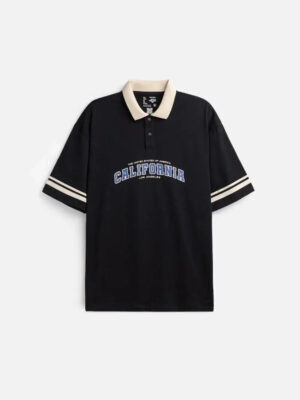 Áo Thun Polo FlexFit™ Cổ Phối Màu "CALIFORNIA" The No Style 028 Màu Đen Phom Rộng Rãi F4