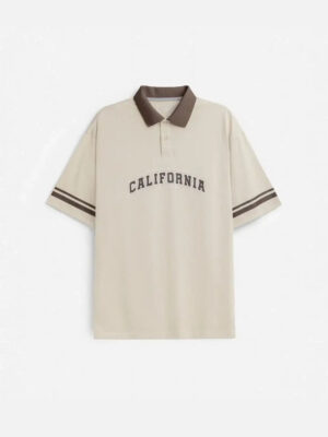 Áo Thun Polo FlexFit™ Cổ Phối Màu "CALIFORNIA" The No Style 028 Màu Be Phom Rộng Rãi F4