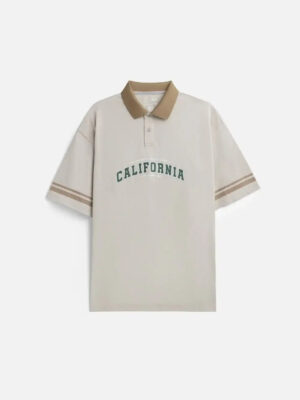 Áo Thun Polo FlexFit™ Cổ Phối Màu "CALIFORNIA" The No Style 028 Màu Xám Nhạt Phom Rộng Rãi F4
