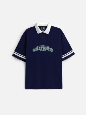 Alternative view of Áo Thun Polo FlexFit™ Cổ Phối Màu "CALIFORNIA" The No Style 028 Màu Xanh Dương Đậm Phom Rộng Rãi F4