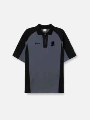 Alternative view of Áo Thun Polo AirDry™ Cổ Khóa Kéo Vải Thoát Nhiệt Nhanh Phối Mảng Màu The No Style 179 Màu Xám Đen Phom Rộng Rãi F4