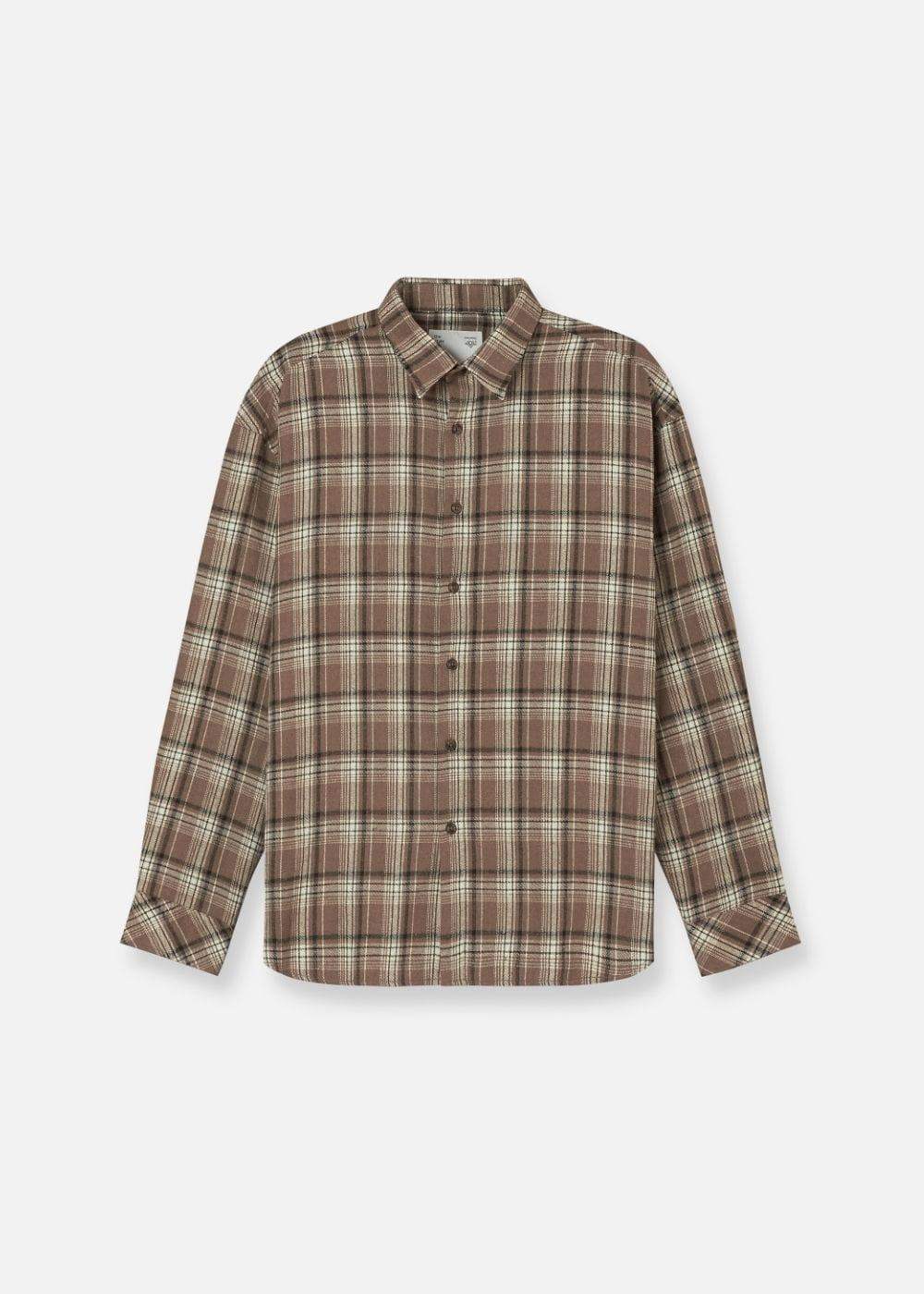 Áo Sơ Mi Tay Dài Họa Tiết Caro Mịn Giữ Phom The No Style 062 Màu Nâu Phom Rộng Rãi F4