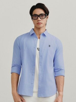 Áo Sơ Mi Oxford Nam Tay Dài Blank Color Embroider Form Slim