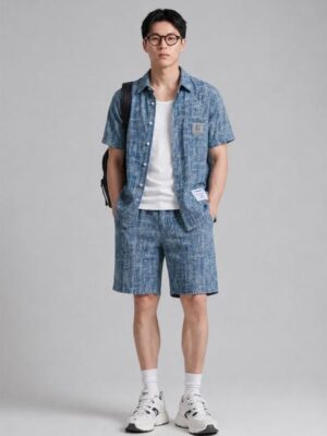 Set Đồ Ngắn Jacquard Jean Nam Form Regular